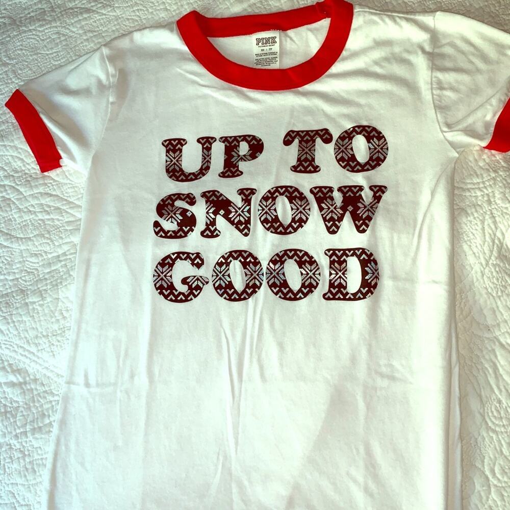 NWOT PINK Victoria’s Secret ‘Up to Snow Good’ Tee Size XS